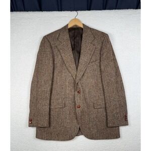Vintage 80s MARSHALL FIELD & COMPANY HARRIS TWEED Wool Blazer Jacket Brown Large